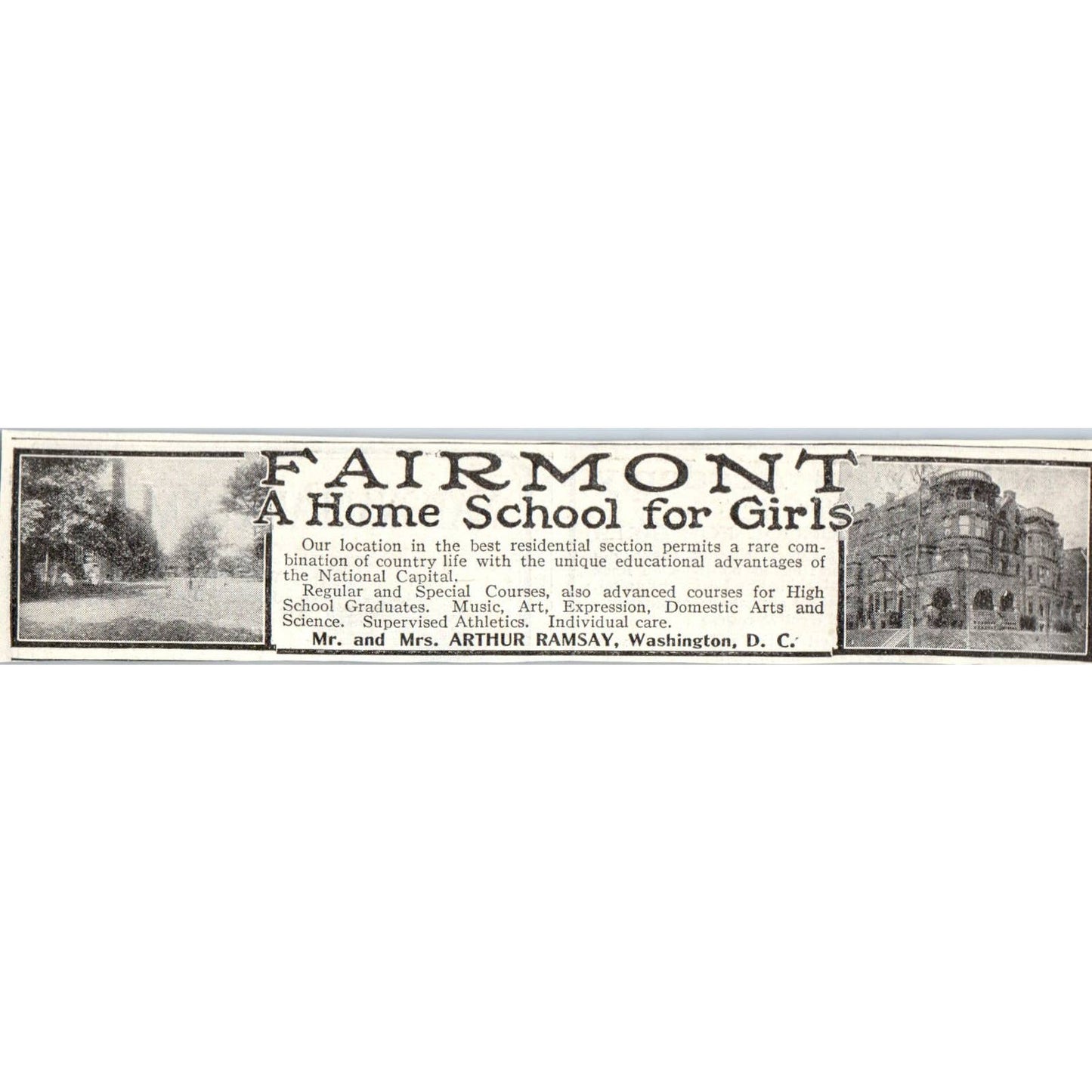 c1920 Harper's Ad - Fairmont Home School for Girls Arthur Ramsay Washington EA3