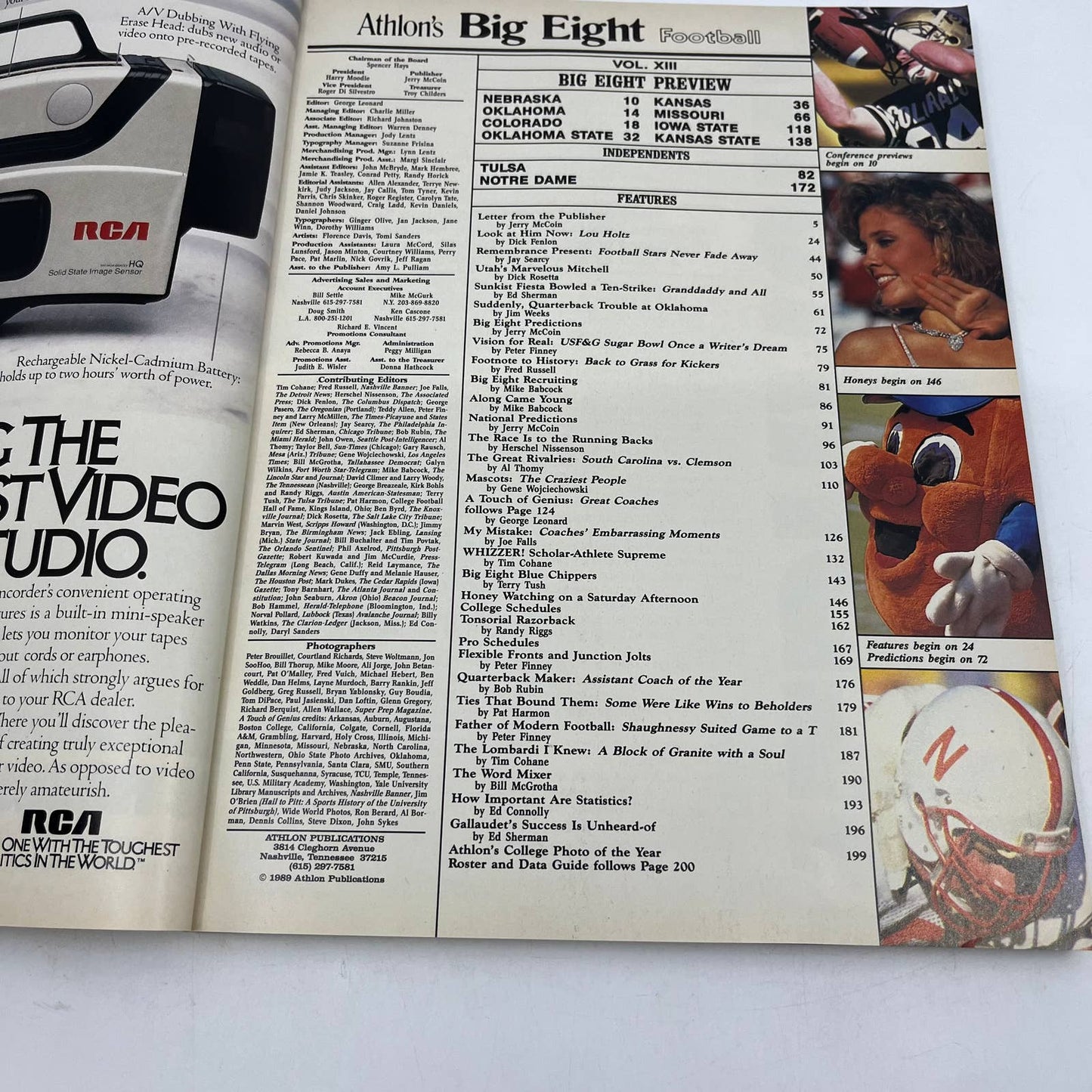 1989 Athlon’s Nebraska Cornhuskers & Big 8 Football Preview Magazine TH3