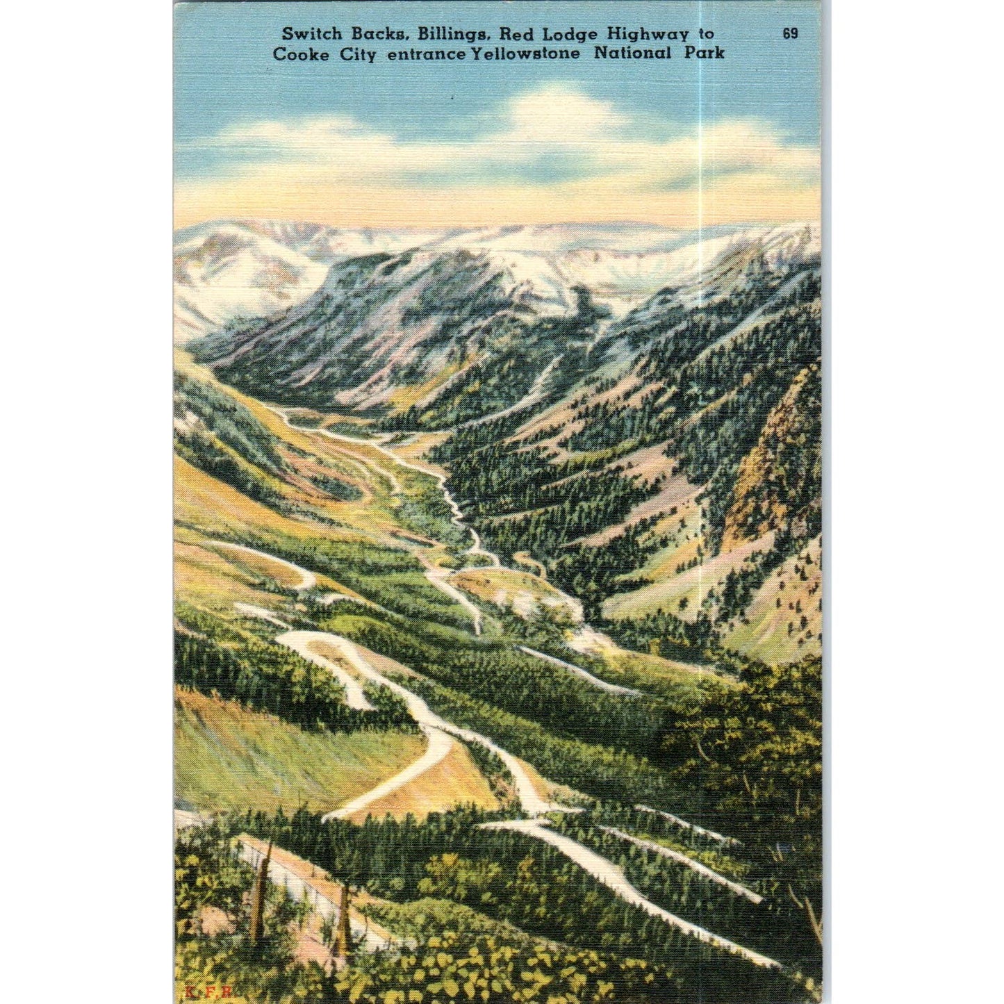 Switchbacks Billings Red Lodge Cooke City Yellowstone Park Postcard TK1-P15
