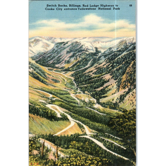 Switchbacks Billings Red Lodge Cooke City Yellowstone Park Postcard P2-5