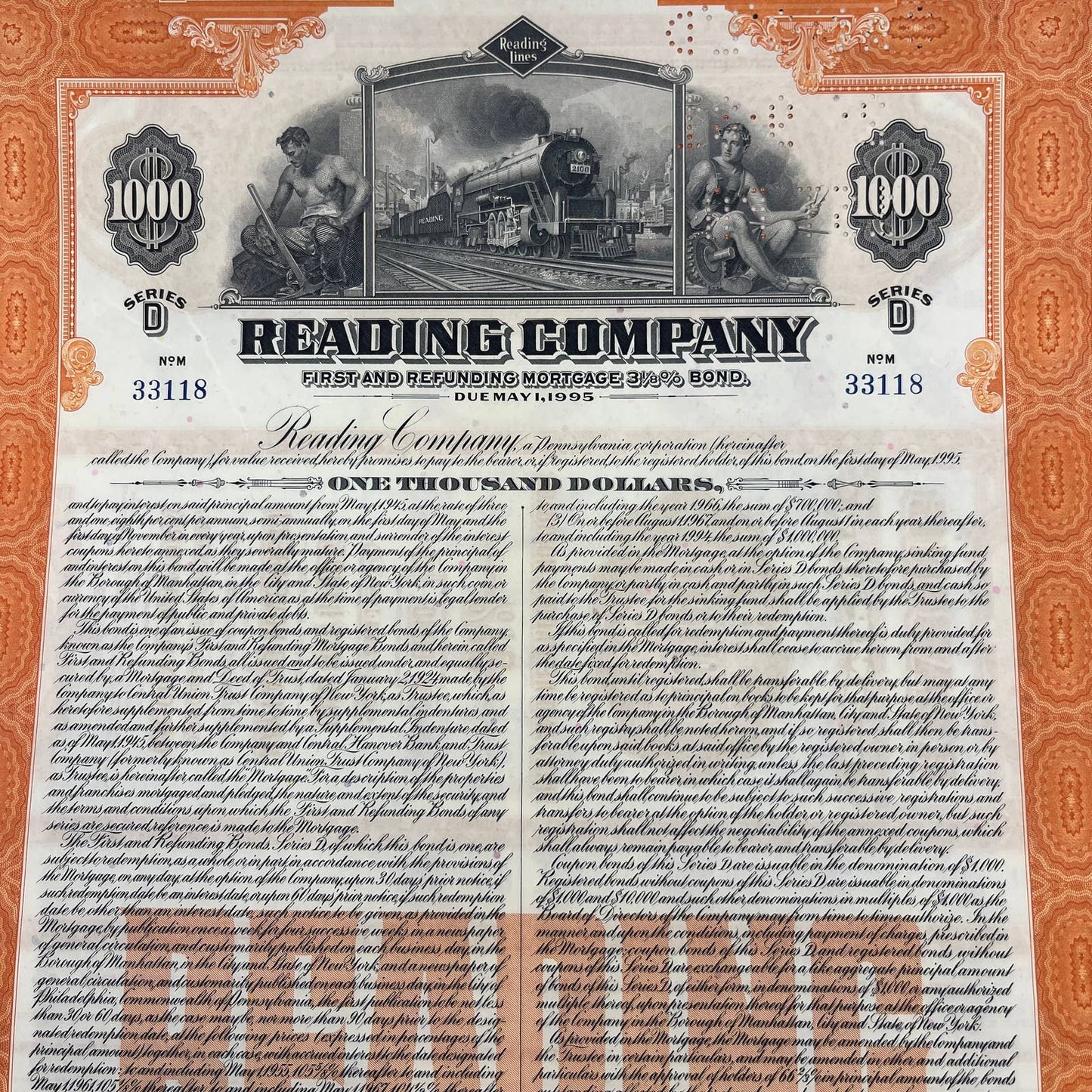 1945 Reading Railroad Company $1000 Bond Series D FL4