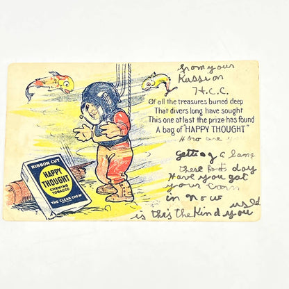 1908 Happy Thought Chewing Tobacco Trade Post Card Deep Sea Diver AB6