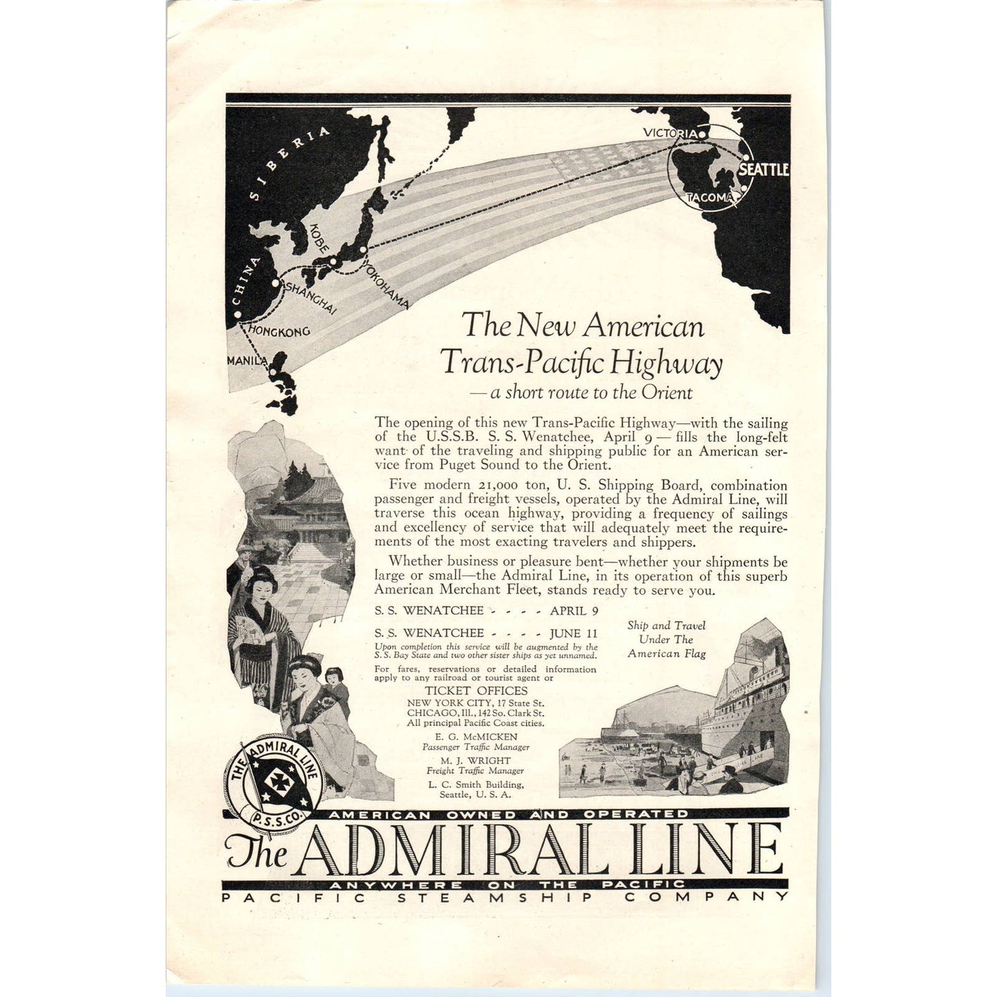 Pacific Steamship Company Admiral Line Gateway to the Orient - 1921 Ad TJ7-L