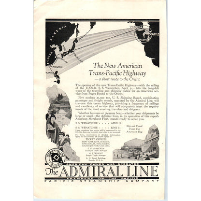 Pacific Steamship Company Admiral Line Gateway to the Orient - 1921 Ad TJ7-L