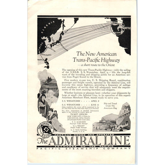 Pacific Steamship Company Admiral Line Gateway to the Orient - 1921 Ad TJ7-L