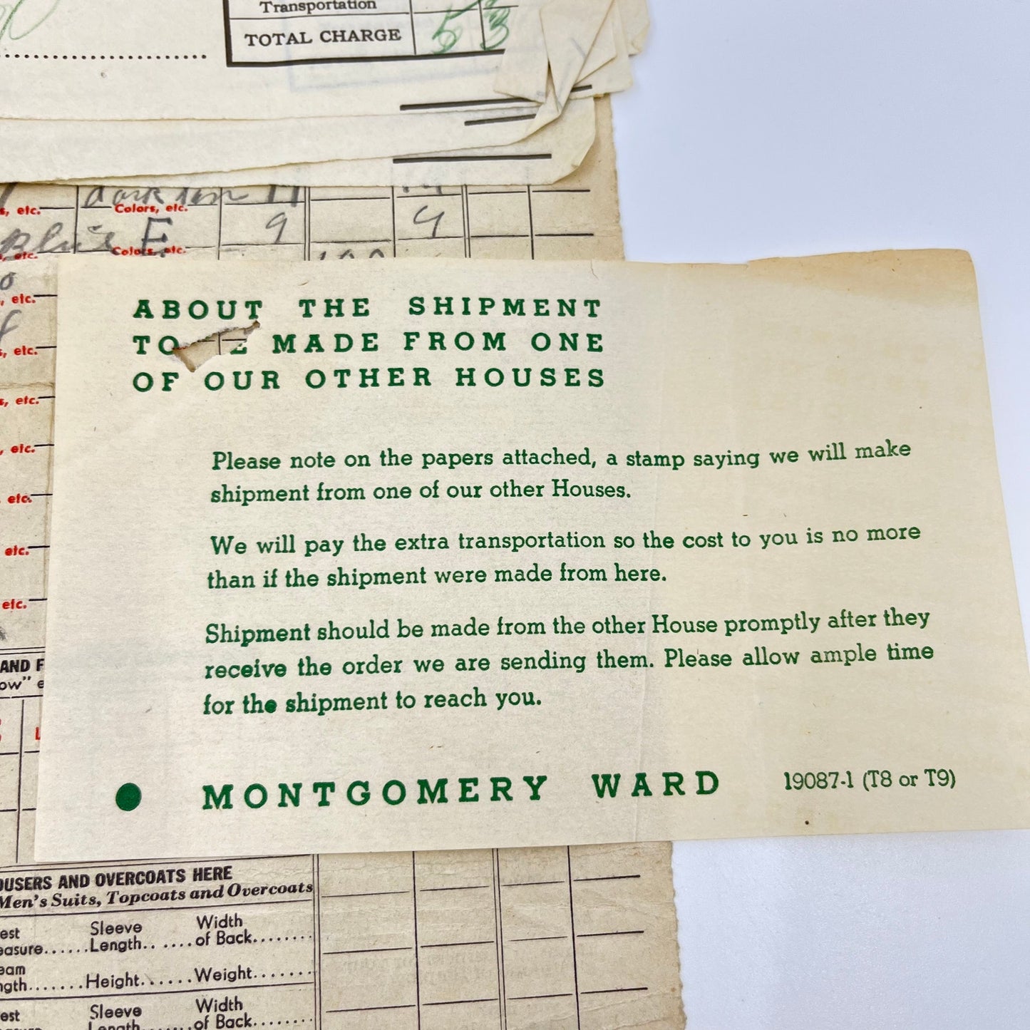 1938 Montgomery Ward Invoice and Order Forms Mathias West Virginia L4-6