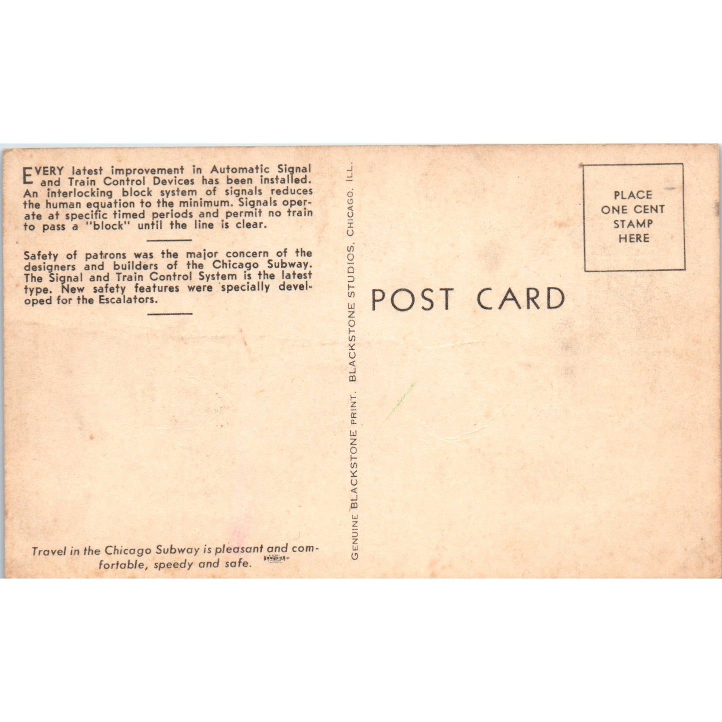 Downtown Train Platform Chicago Subway Original Postcard P2-11
