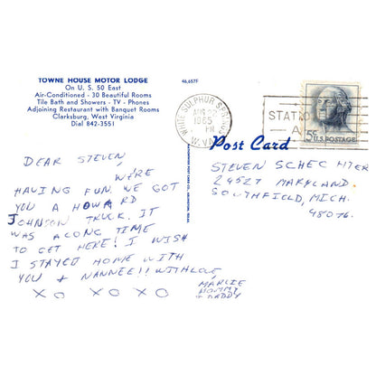 Vintage Postcard - Town House Motor Lodge Clarksburg West Virginia AD9