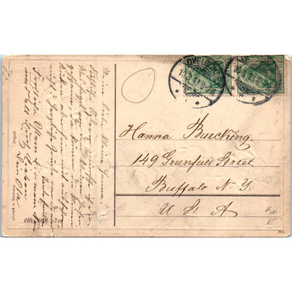 c1910 German Easter Bunnies Pulling Buggy of Chicks Original Postcard TK1-P19