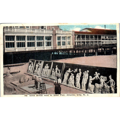 Sand Artist Next to Steel Pier Atlantic City NJ Original Postcard TK1-25