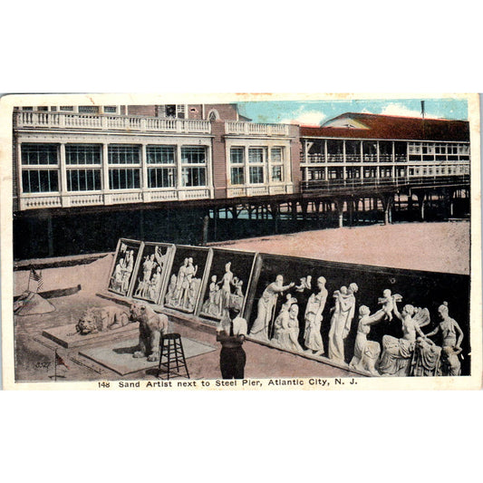 Sand Artist Next to Steel Pier Atlantic City NJ Original Postcard TK1-25