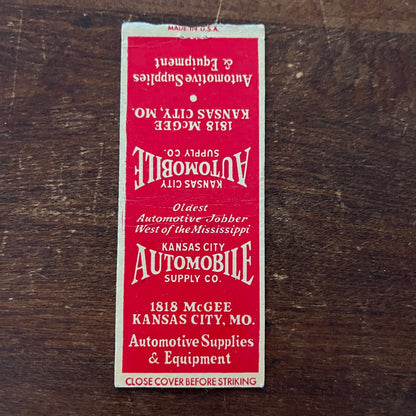 Kansas City Automobile Supply Co Advertising Matchbook Cover MM11-8