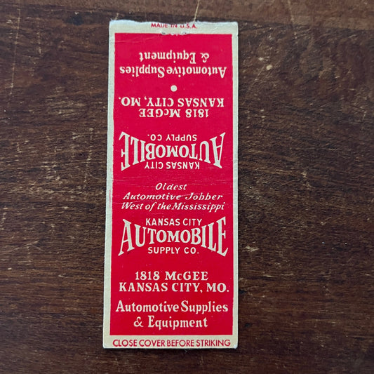 Kansas City Automobile Supply Co Advertising Matchbook Cover MM11-8