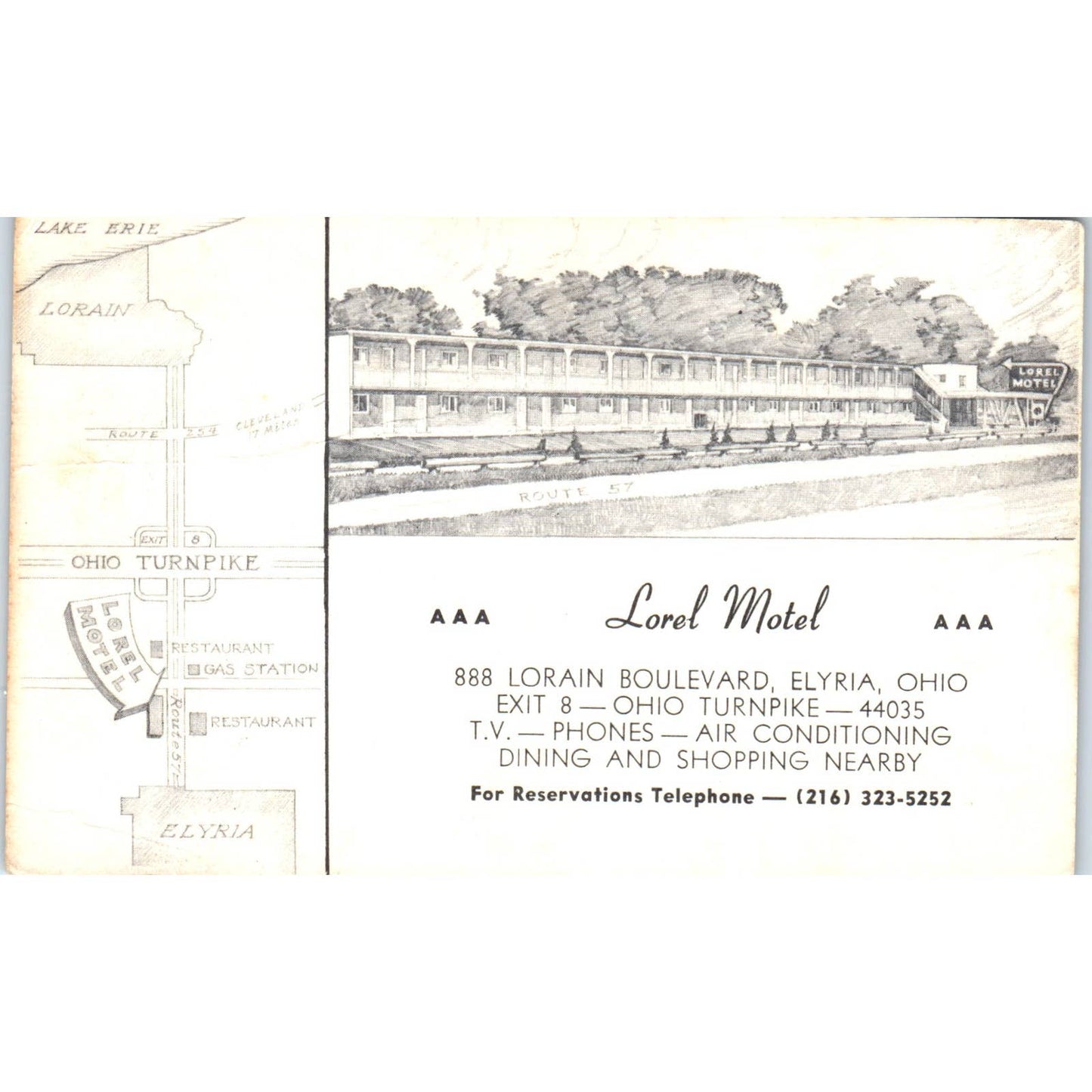 Vintage Postcard Lorel Motel Lorain Blvd, Elyria OH TD8-O2