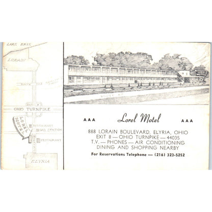 Vintage Postcard Lorel Motel Lorain Blvd, Elyria OH TD8-O2