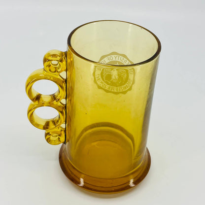 1960s University of Iowa Hawkeyes Amber Glass Mug Stein Knucklebuster TB7