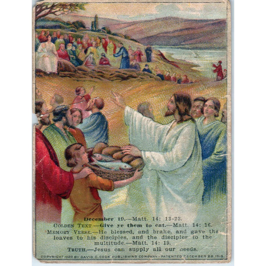 1920 Christian Lesson Picture Card Jesus Feeds the Multitudes SE5