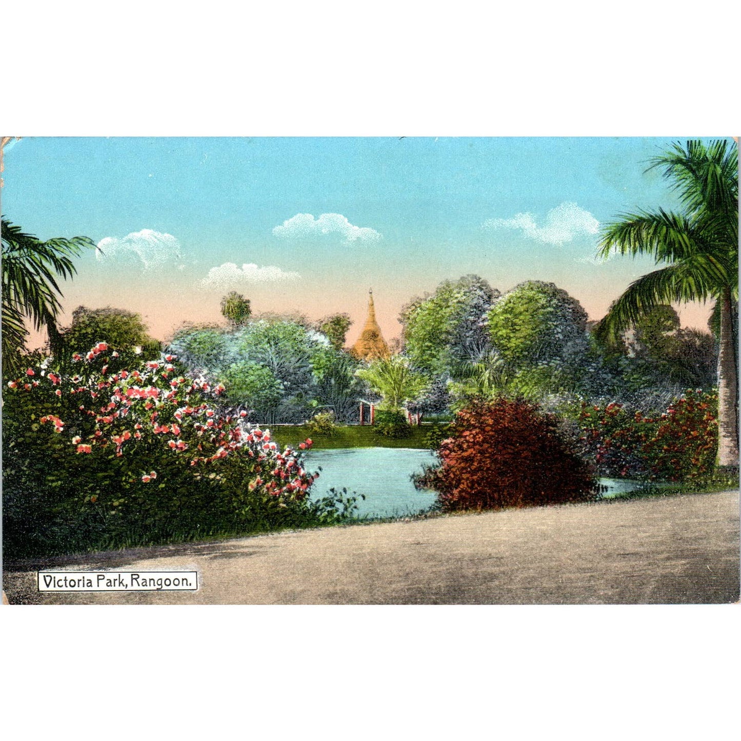Victoria Park Rangoon c1910 Original Postcard TK1-P1