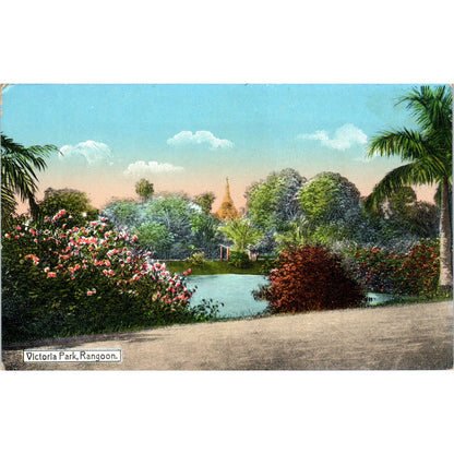Victoria Park Rangoon c1910 Original Postcard P3-3