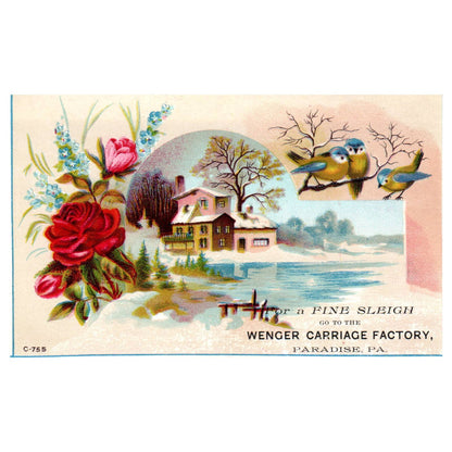 Wenger Carriage Factory Paradise PA - 1880s Victorian Trade Card TJ8-3