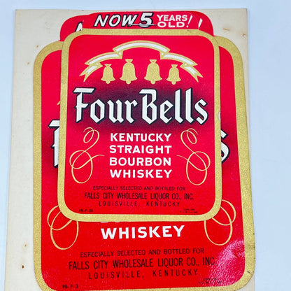 Four Bells Whiskey Label Set of 2 Falls City Wholesale Liquor Co Louisville KY