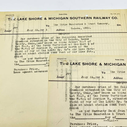 1912 The Lake Shore & Michigan Southern Railway Co. Letterhead Memo Lot 2 AB1