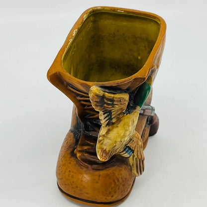 Mallard Duck Boot Rifle Figural Hunting Planter Hand Painted Ceramic 5” TC1