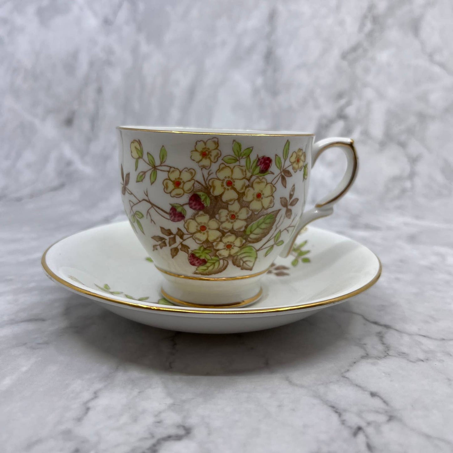 Taylor & Kent Bone China Cup And Saucer Blooms, Berries, & Bee TD1