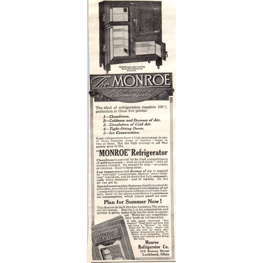 c1920 Harper's Magazine Ad - Monroe Refrigerator Lockland OH EA3-4