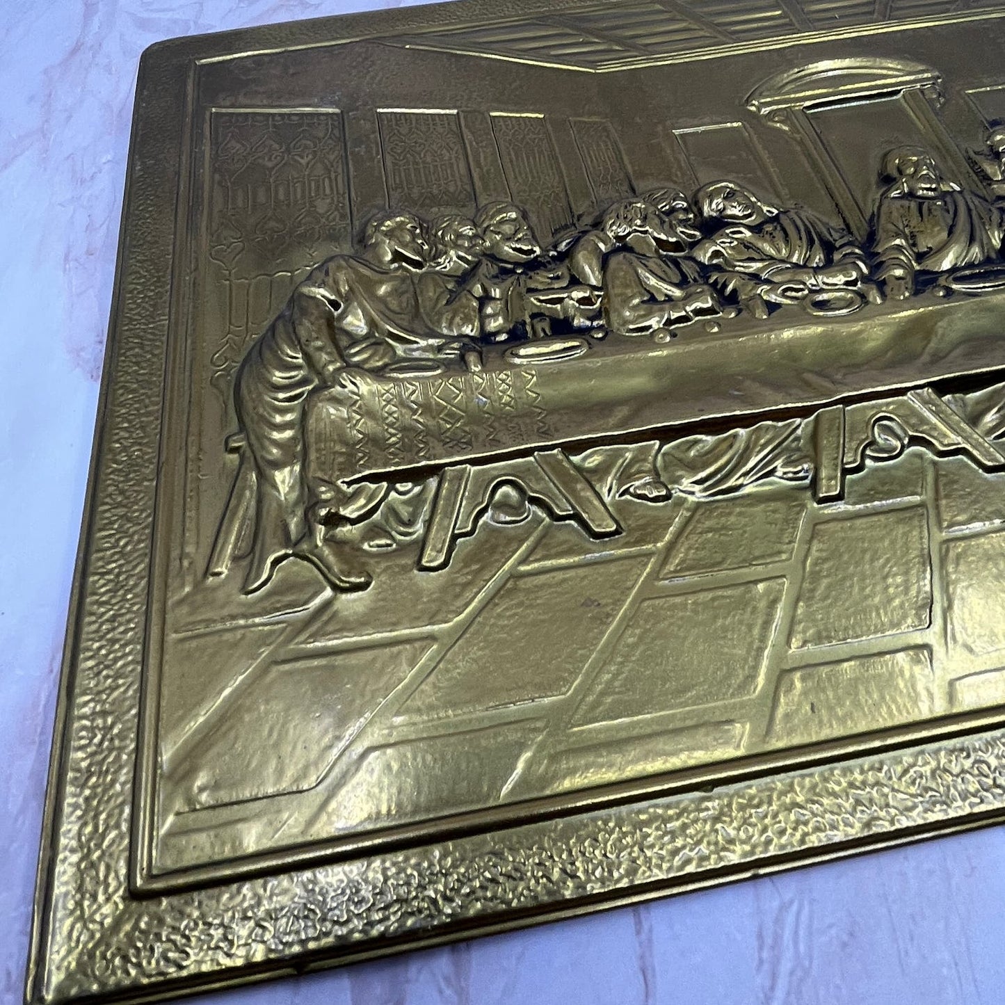 1950s Pressed Brass Wall Plaque Relief The Last Supper England 9.5x14.5" TC9