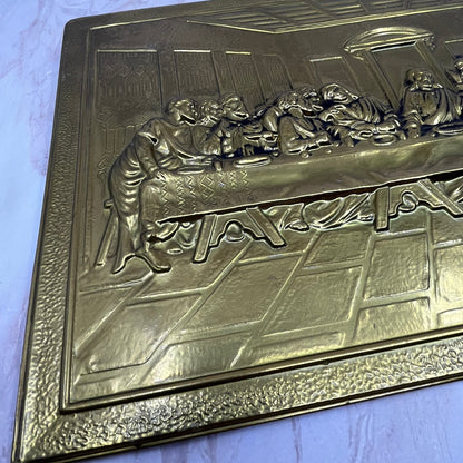 1950s Pressed Brass Wall Plaque Relief The Last Supper England 9.5x14.5" TC9