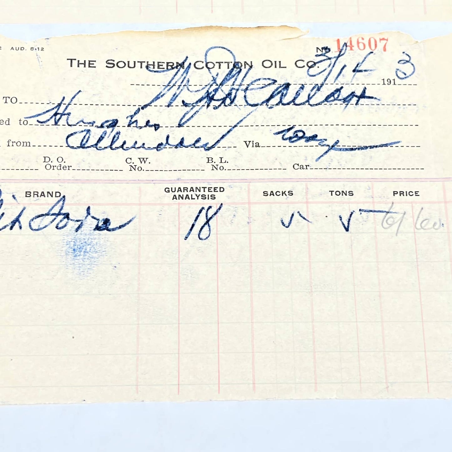 1913 Southern Cotton Oil Company Letterhead Receipt Allendale SC Set of 2 AC3-1