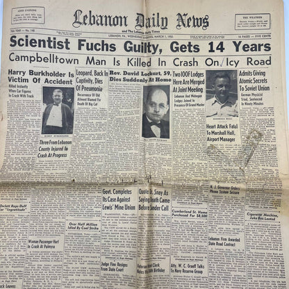 1950 Mar 1 LEBANON DAILY NEWS Newspaper Scientist Fuchs Found Guilty TI6-24