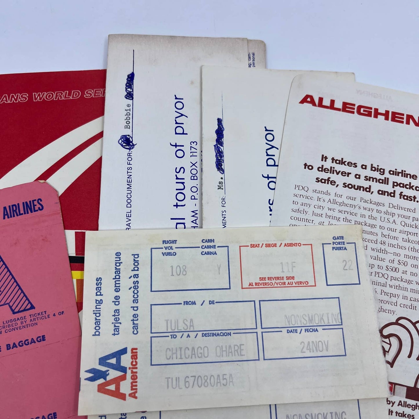 1970s American Airlines Boarding Passes Envelope/Passenger Stubs Bag Tags AC8-4