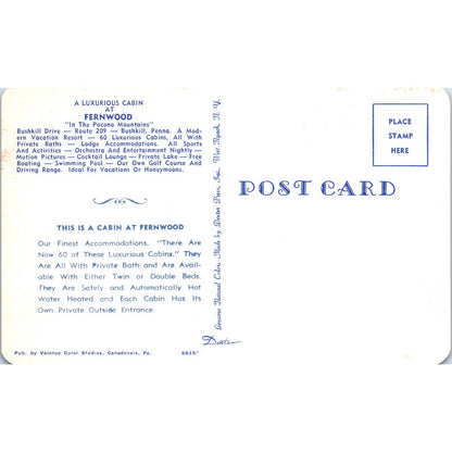 Vintage Postcard Luxurious Cabin at Fernwood Bushkill PA TD8-P2