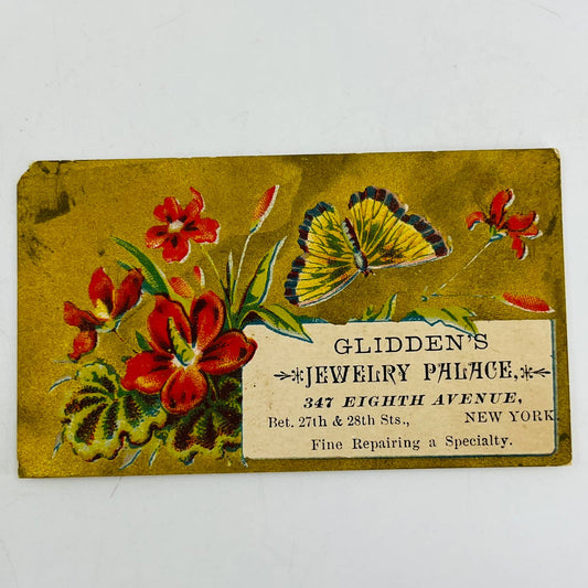 1880s Victorian Trade Card Glidden’s Jewelry Palace 347 Eighth Ave. New York AA2