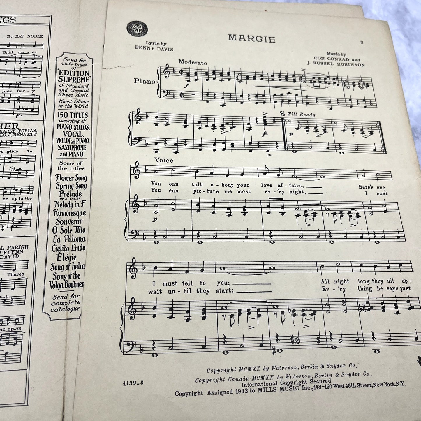 Margie Benny Davis Con Conrad J. Russell Robinson 1920 Sheet Music V37-5