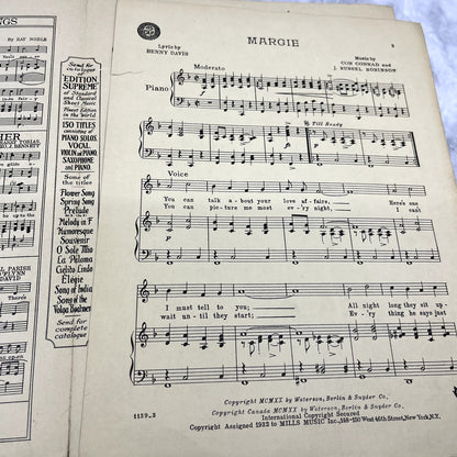 Margie Benny Davis Con Conrad J. Russell Robinson 1920 Sheet Music V37-5