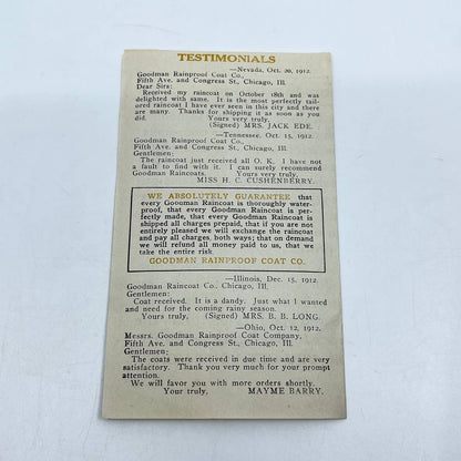 1912 Advertisement Leaflet Goodman Rainproof Coat Co. Ladies Dept Chicago IL SC5