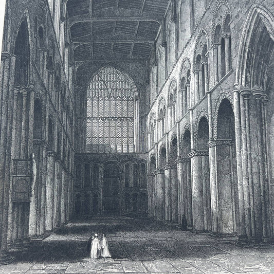 1836 Original Art Engraving Rochester Cathedral View of The Nave AC6
