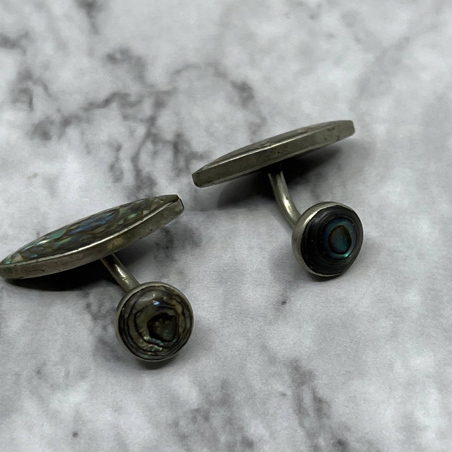 Vintage MCM Silver Tone Abalone Cufflinks SA2