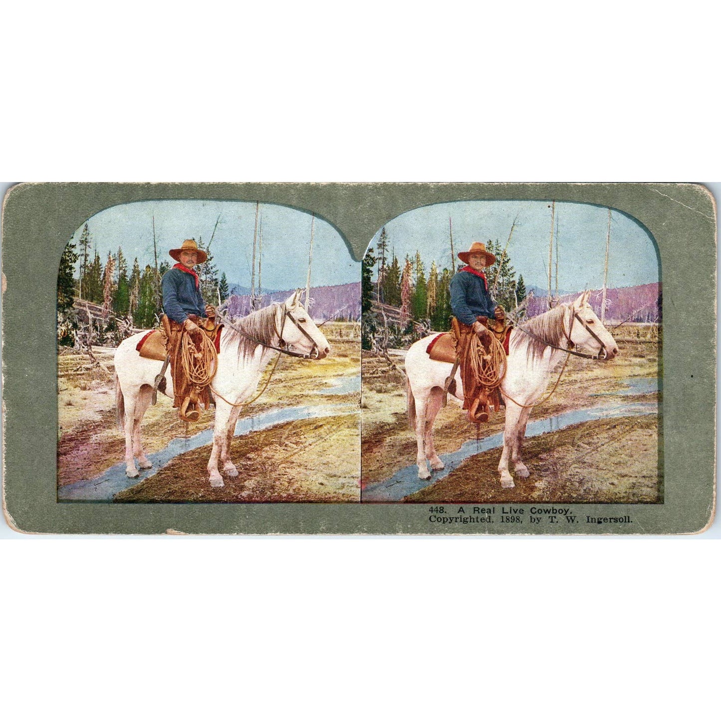 Victorian - A Real Live Cowboy on Horse - Antique Stereoview Card TJ1-C1