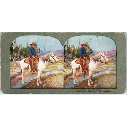 Victorian - A Real Live Cowboy on Horse - Antique Stereoview Card TJ1-C1