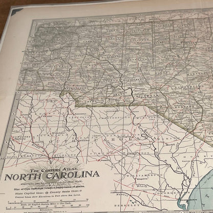 Antique 1897 The Century Atlas Map of North Carolina Engraved 12.5 x 17” FL5