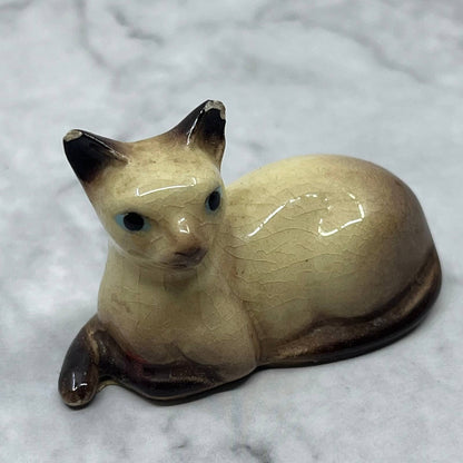 Vintage MCM Hand Painted Siamese Cat Bone China Figurine 2” Japan SE1