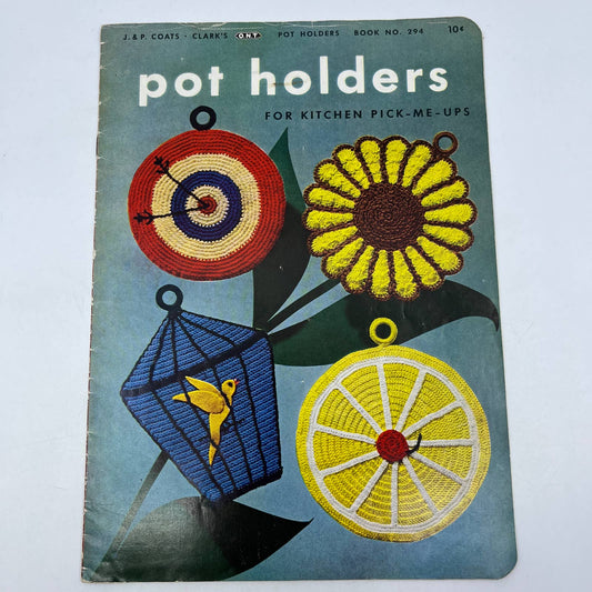 1952 Pot Holders Crochet Book #294 Kitchen SUNFLOWERS Ladybug DUCK Turtles TH7