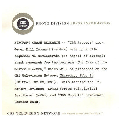 c1960 Press Photo Leonard Davidson Case of the Boston Electra CBS Reports TJ7-2