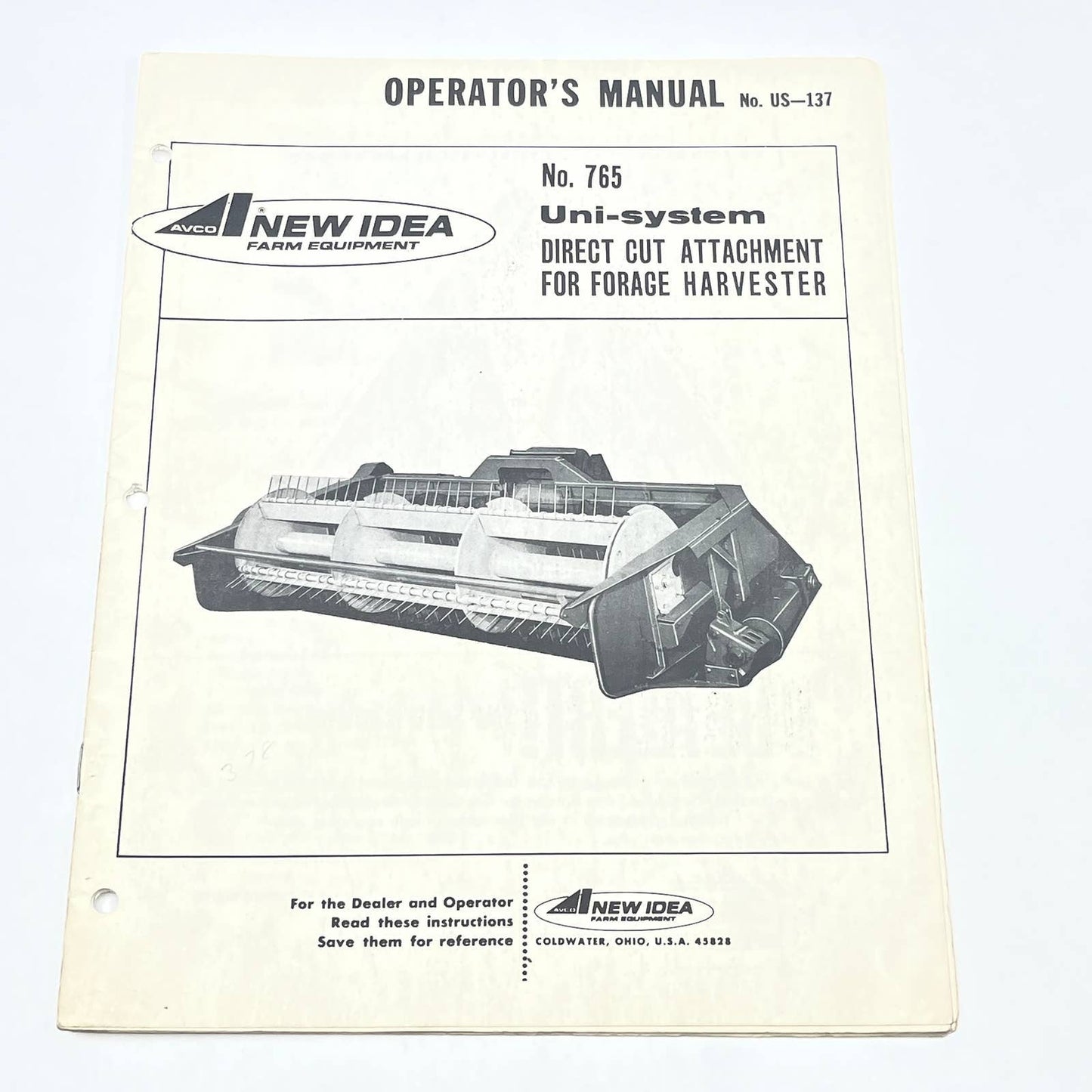 Original New Idea 765 Uni-system Direct Cut Forage Harvester Manual US-137 TB9