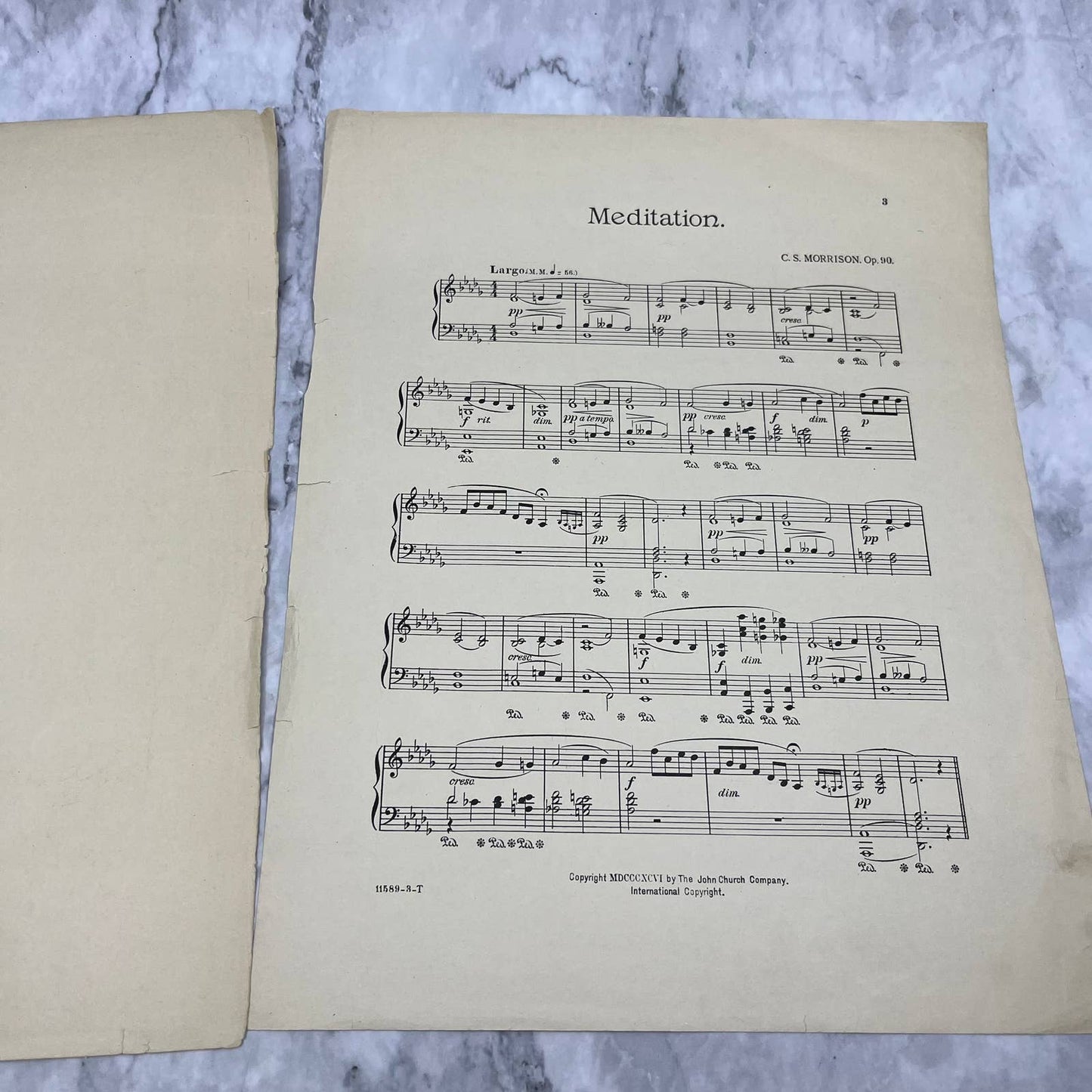 Meditation For The Piano - C.S. Morrison - Antique 1896 Sheet Music TI1