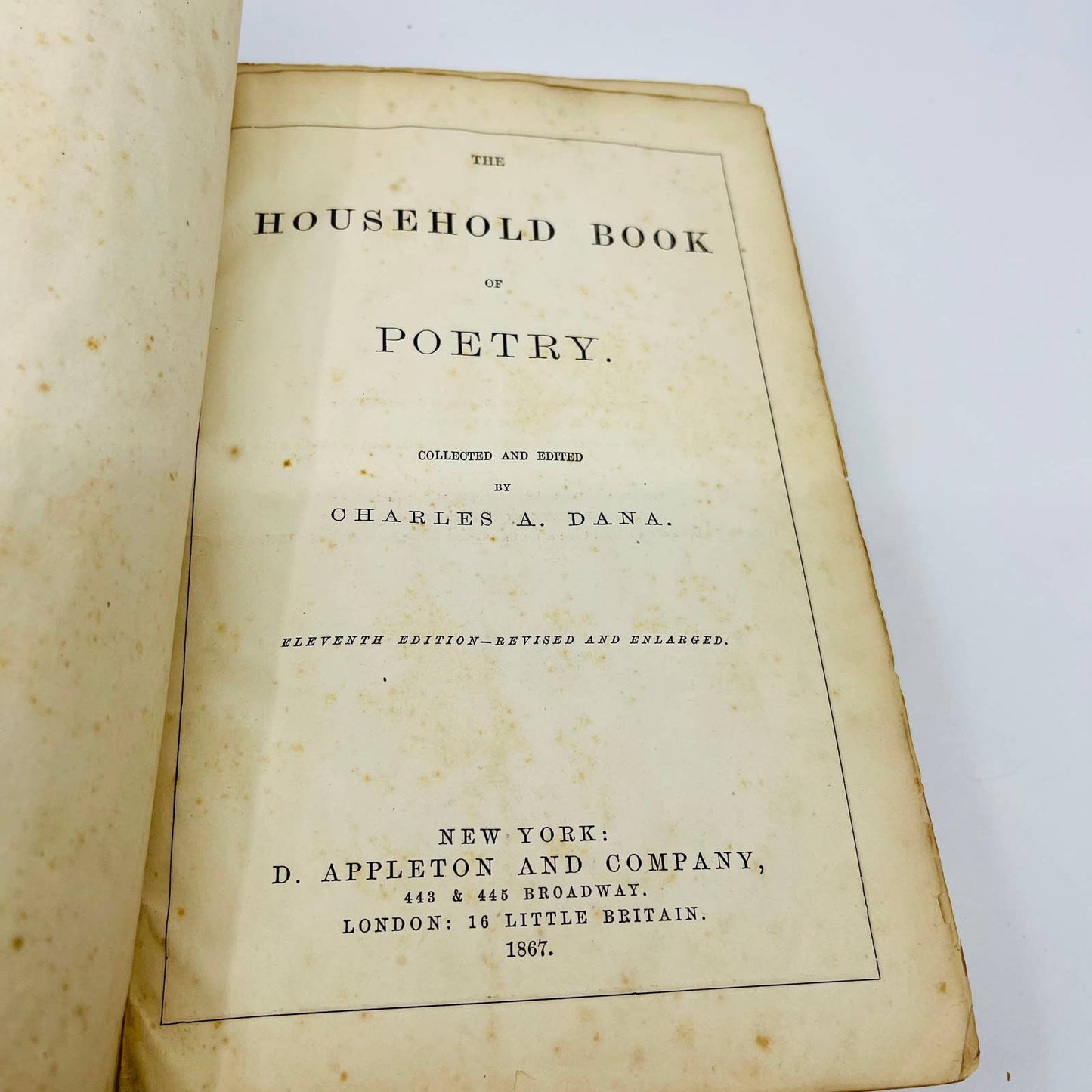 1867 The Household Book of Poetry Charles A Dana Leather Bound Gilt Edge TD6